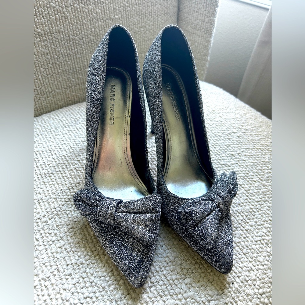 Marc Fisher sparkle silver high heel with bow